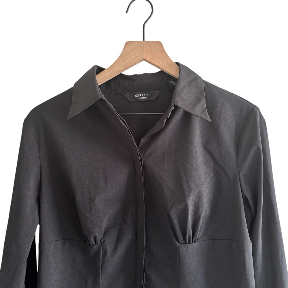 Express Stretch Black Button Up Shirt Size 11/12 Tailored Fit Office Workwear - Picture 3 of 15
